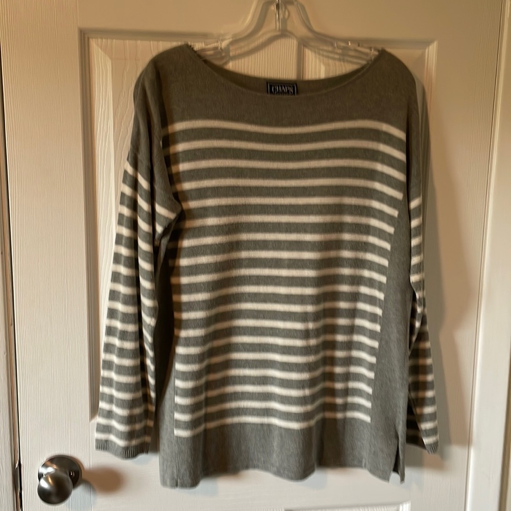 Chaps gray and white striped sweater size M